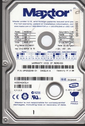 4W060H4 Maxtor 60GB IDE 3.5 Inch Hard Drive