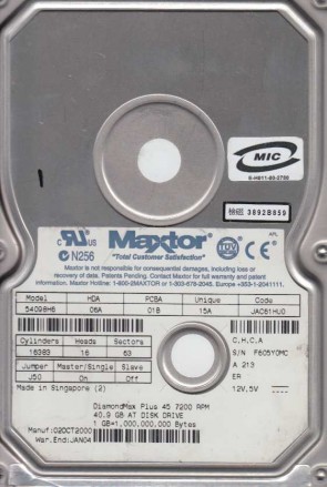 54098H6 Maxtor 40GB IDE 3.5 Inch Hard Drive