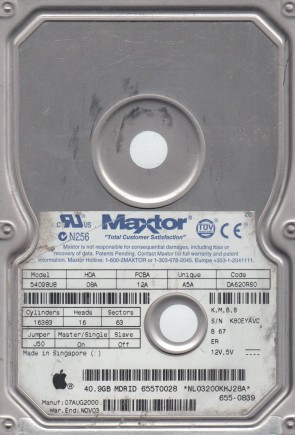 54098U8 Maxtor 40.9GB IDE 3.5 Inch Hard Drive