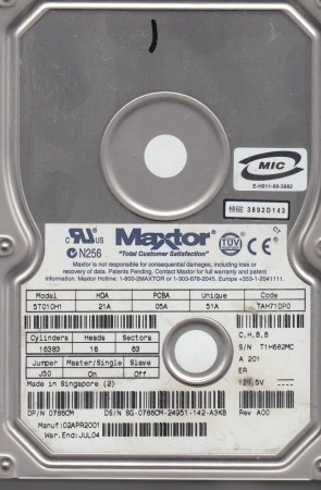 5T010H1 Maxtor 10.2GB IDE 3.5 Inch Hard Drive