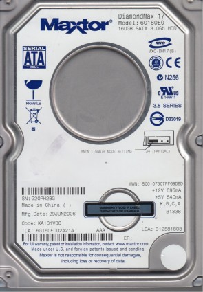 6G160E0 Maxtor 160GB SATA 3.5 Inch Hard Drive