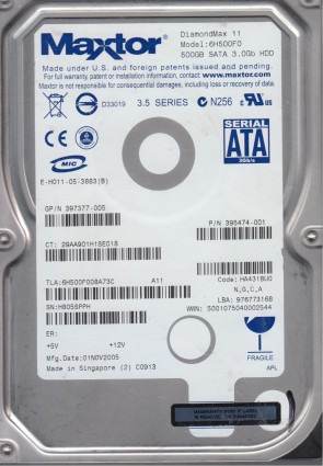 6H500F0 Maxtor 500GB SATA 3.5 Inch Hard Drive