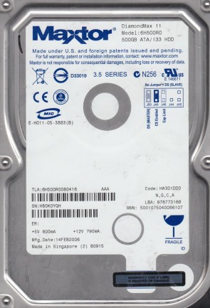 6H500R0 Maxtor 500GB IDE 3.5 Inch Hard Drive