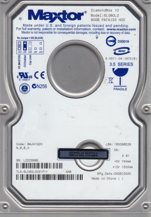 6L080L0 Maxtor 80GB IDE 3.5 Inch Hard Drive
