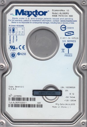 6L080P0 Maxtor 80GB IDE 3.5 Inch Hard Drive