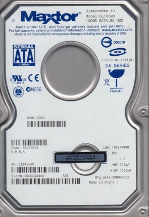 6L100M0 Maxtor 100GB SATA 3.5 Inch Hard Drive