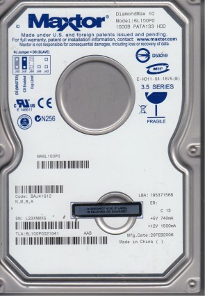 6L100P0 Maxtor 100GB IDE 3.5 Inch Hard Drive