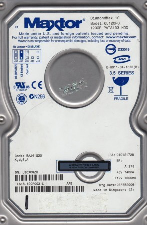 6L120P0 Maxtor 120GB IDE 3.5 Inch Hard Drive