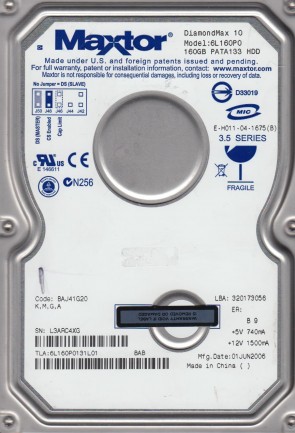 6L160P0 Maxtor 160GBG IDE 3.5 Inch Hard Drive