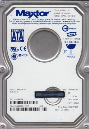 6L200M0 Maxtor 200GB SATA 3.5 Inch Hard Drive