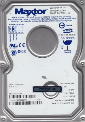 6L200R0 Maxtor 200GB IDE 3.5 Inch Hard Drive