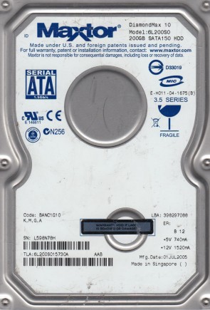 6L200S0 Maxtor 200GB SATA 3.5 Inch Hard Drive