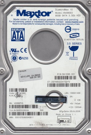 6V080E0 Maxtor 80GB SATA 3.5 Inch Hard Drive