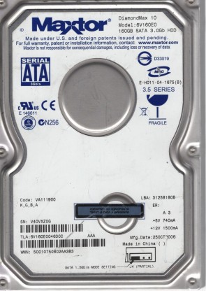 6V160E0 Maxtor 160GB SATA 3.5 Inch Hard Drive