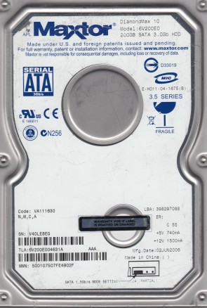 6V200E0 Maxtor 200GB SATA 3.5 Inch Hard Drive