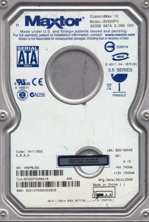 6V320F0 Maxtor 320GB SATA 3.5 Inch Hard Drive