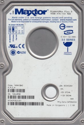 6Y040P0 Maxtor 40GB IDE 3.5 Inch Hard Drive