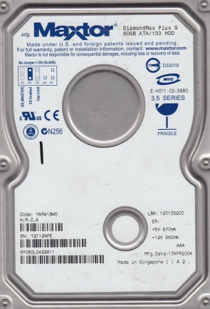 6Y060L0 Maxtor 60GB IDE 3.5 Inch Hard Drive