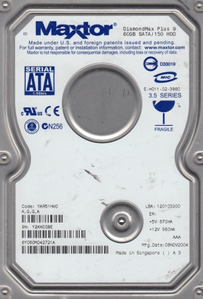 6Y060M0 Maxtor 60GB SATA 3.5 Inch Hard Drive