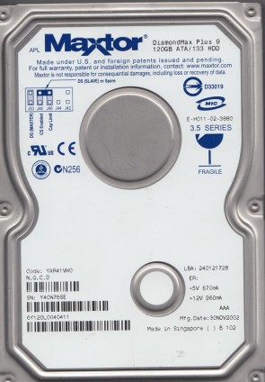 6Y120L0 Maxtor 120GB IDE 3.5 Inch Hard Drive