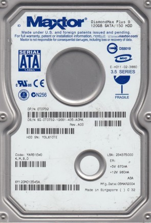 6Y120M0 Maxtor 120GB SATA 3.5 Inch Hard Drive