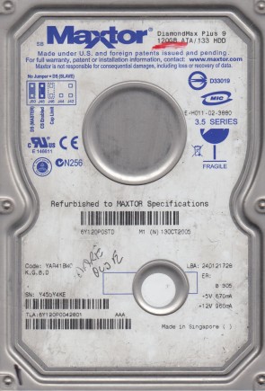 6Y120P0 Maxtor 120GB IDE 3.5 Inch Hard Drive