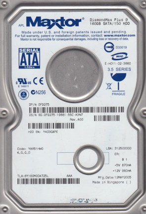 6Y160M0 Maxtor 160GB SATA 3.5 Inch Hard Drive