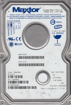 6Y160P0 Maxtor 160GB IDE 3.5 Inch Hard Drive
