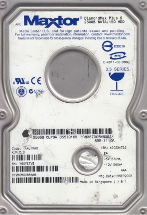 6Y250M0 Maxtor 250GB SATA 3.5 Inch Hard Drive