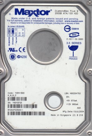 6Y250P0 Maxtor 250GB IDE 3.5 Inch Hard Drive