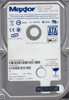 7H500F0 Maxtor 500GB SATA 3.5 Inch Hard Drive