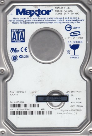 7L300S0 Maxtor 300GB SATA 3.5 Inch Hard Drive