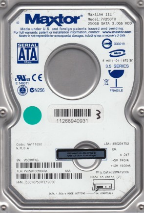 7V250F0 Maxtor 250GB SATA 3.5 Inch Hard Drive