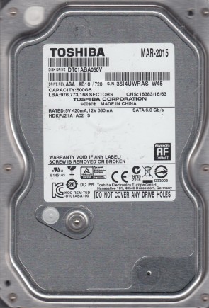 DT01ABA050V Toshiba 500GB SATA 3.5 Inch Hard Drive