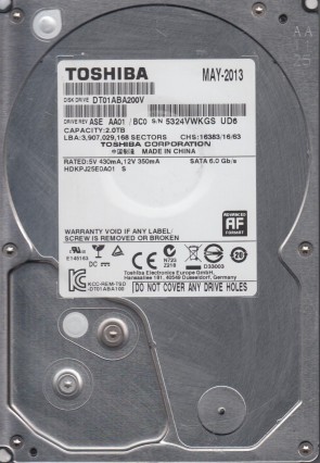DT01ABA200 Toshiba 2TB SATA 3.5 Inch Hard Drive