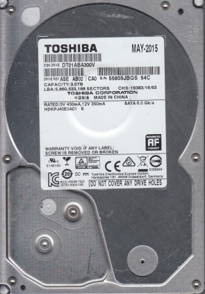 DT01ABA300V Toshiba 3TB SATA 3.5 Inch Hard Drive