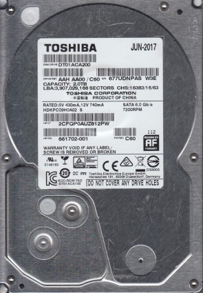 DT01ACA200 Toshiba 2TB SATA 3.5 Inch Hard Drive