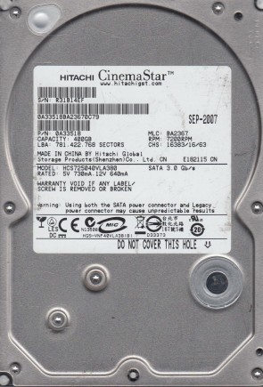 HC2725040VLA380 Hitachi 400GB SATA 3.5 Inch Hard Drive