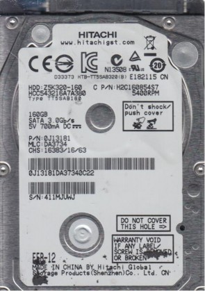 HCC543216A7A380 Hitachi 160GB SATA 2.5 Inch Hard Drive