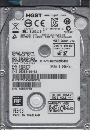 HCC545050A7E380 Hitachi 500GB SATA 2.5 Inch Hard Drive
