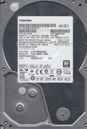 HCS5C3020BLE630 Toshiba 2TB SATA 3.5 Inch Hard Drive
