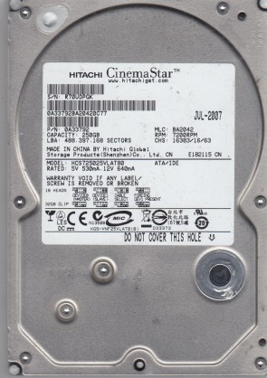 HitachiHCS725025VLAT80250 GBIDE3.5