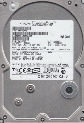 HCS725032VLA380 Hitachi 320GB SATA 3.5 Inch Hard Drive