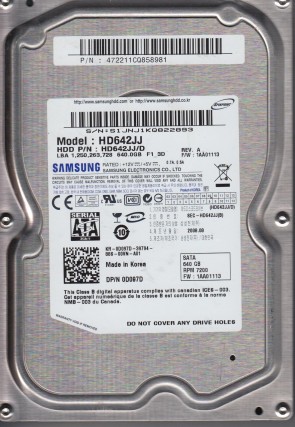 HD642JJ Samsung 640GB SATA 3.5 Inch Hard Drive