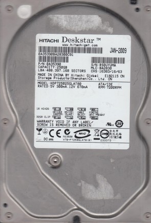 HitachiHDP725025GLAT80250 GBIDE3.5