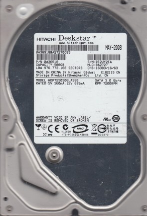 HDP725050GLA380 Hitachi 500GB SATA 3.5 Inch Hard Drive