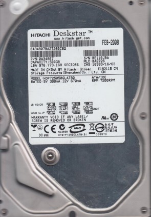 HDP725050GLAT80 Hitachi 500GB IDE 3.5 Inch Hard Drive