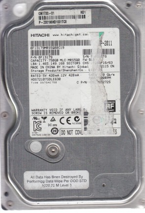 HDS721075DLE630 Hitachi 750GB SATA 3.5 Inch Hard Drive