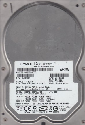 HitachiHDS721680PLAT8080 GBIDE3.5