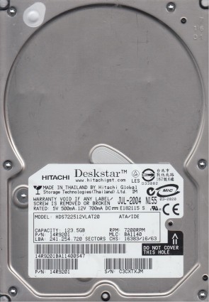HDS722512VLAT20 Hitachi 123.5GB IDE 3.5 Inch Hard Drive